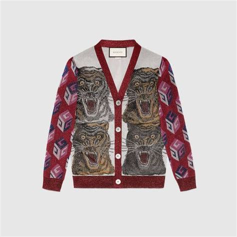 gucci cardigan lurex tigers|gucci tiger brooch.